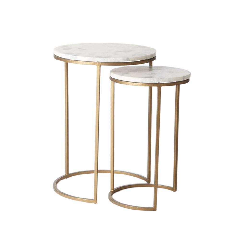 ZR- 円形のモダンな大理石とゴールドのネスティングサイドテーブル、2枚セット、大理石/ゴールド 家具